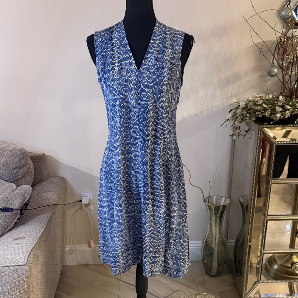 Derek Lam Blue and White Midi silk Dress 10 - Picture 2 of 7